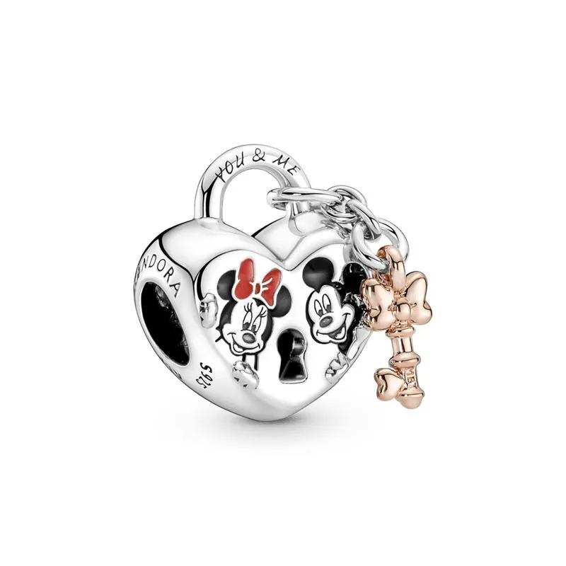 Charm Prata Disney Cadeado Mickey e Minnie