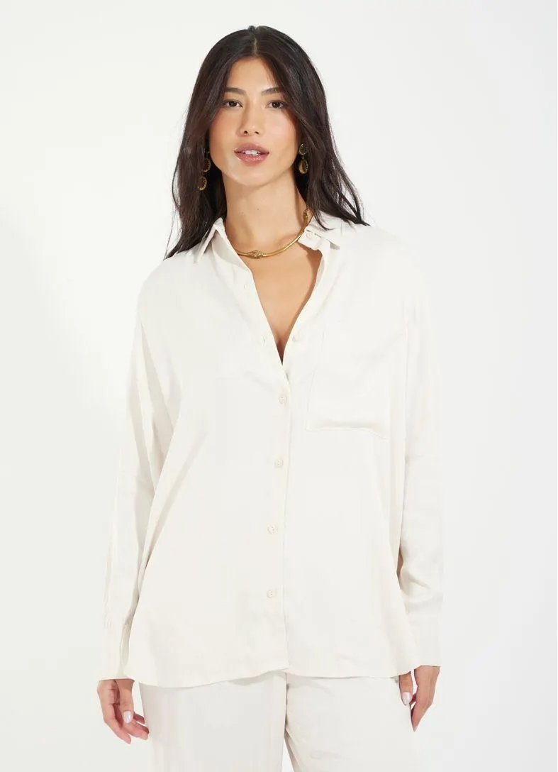 Camisa viscose acetinada bege