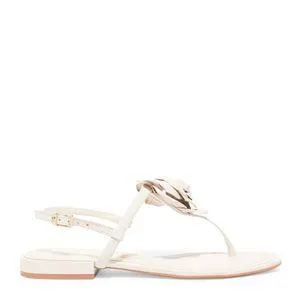 Rasteira Couro Branco Marfim Flor