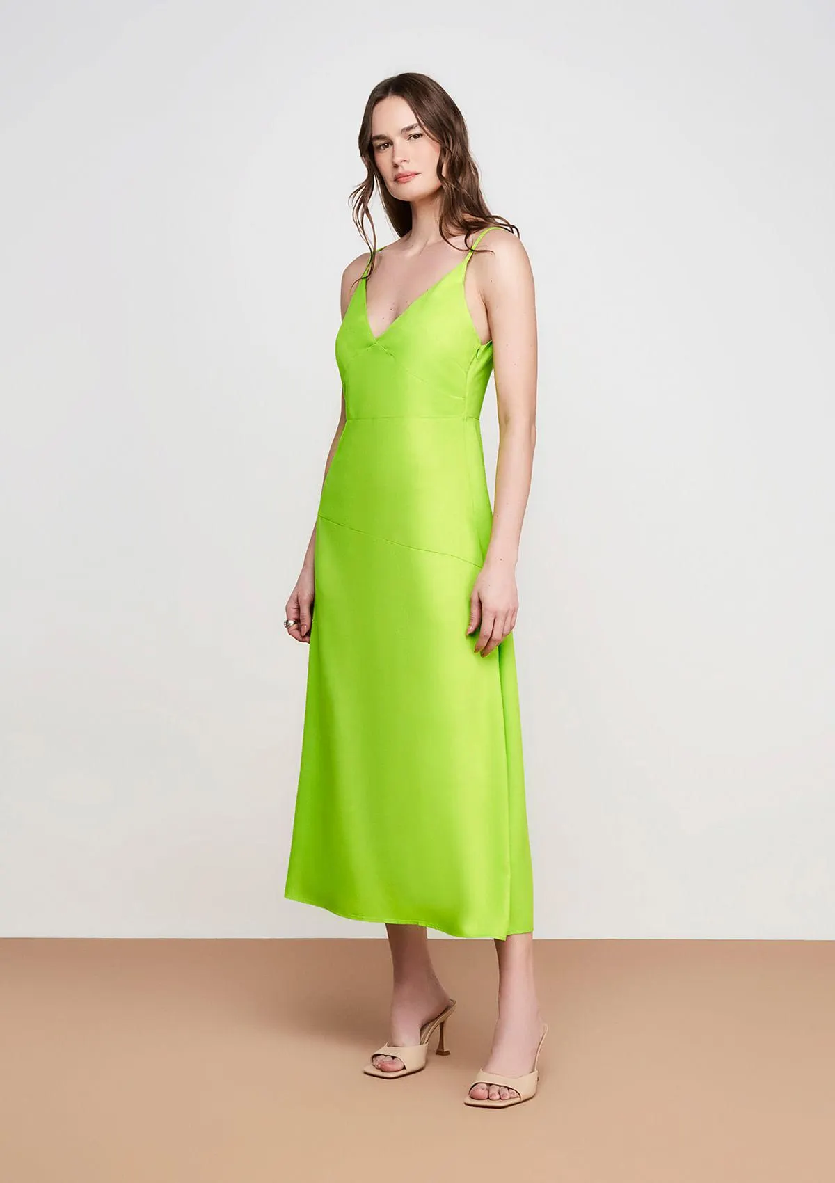 Vestido Midi Em Viscose Evasê - Verde