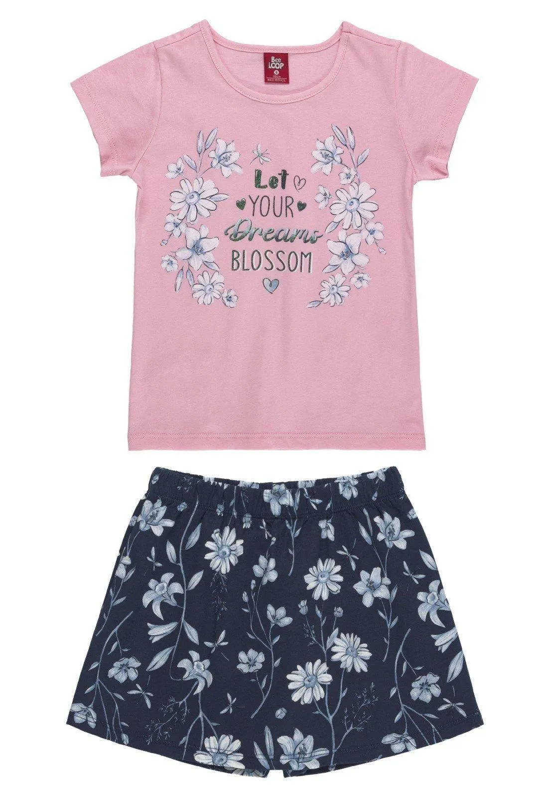 Conjunto Infantil Feminino Blusa E Short-Saia Bee Loop Rosa