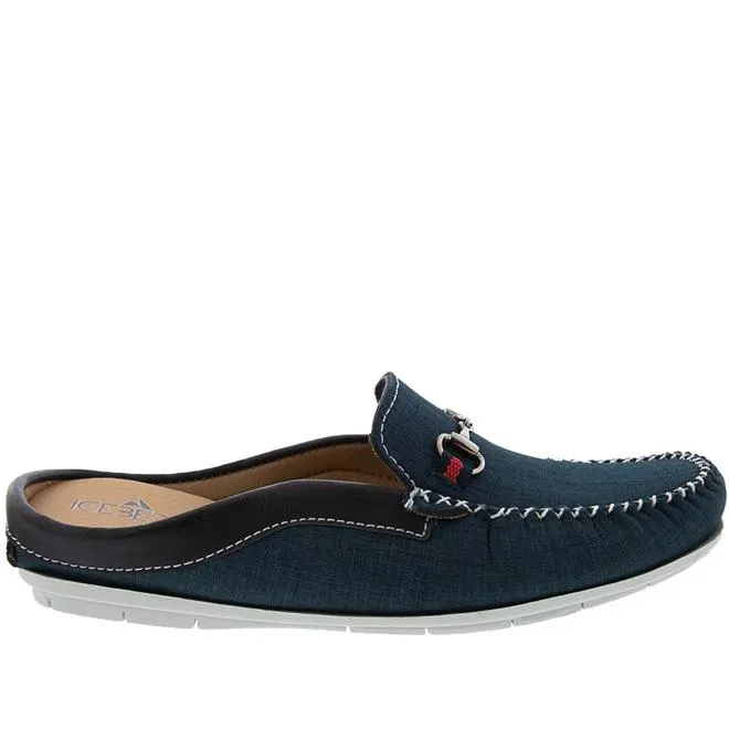 Mocassim Mule Iceberg Detalhe em Fivela Lona Marinho