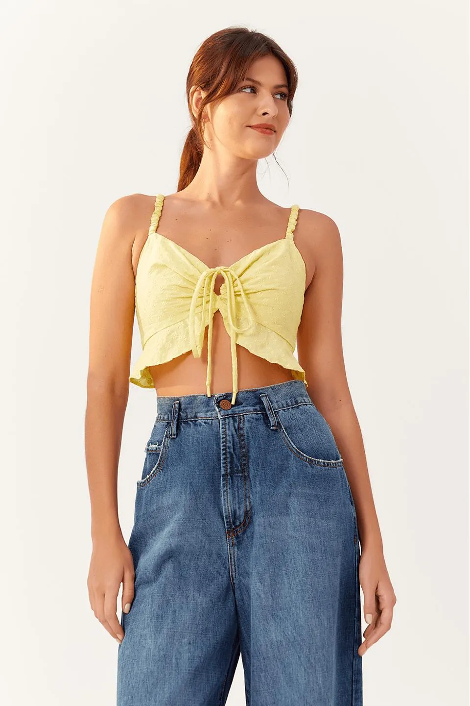 Top Algodão Bordado Com Babado