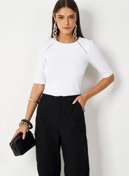 Blusa Decote V Canelada