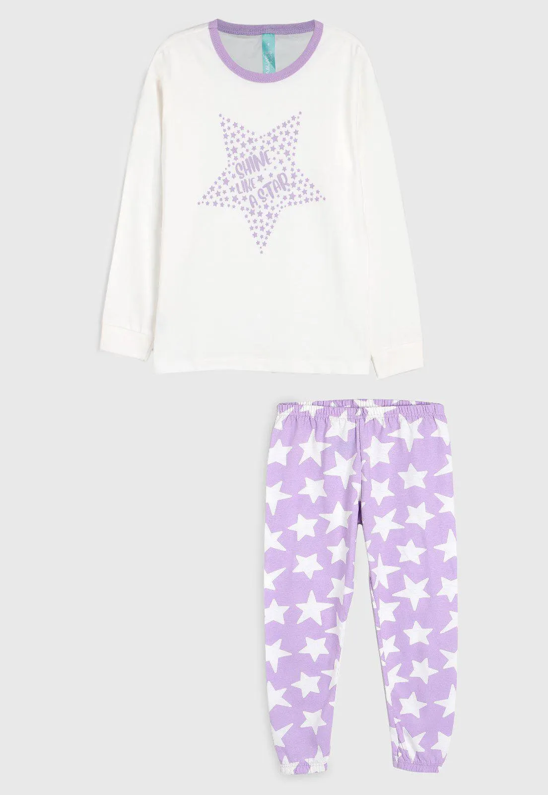 Pijama Infantil Malwee Kids Longo Estrelas Branco/Lilás