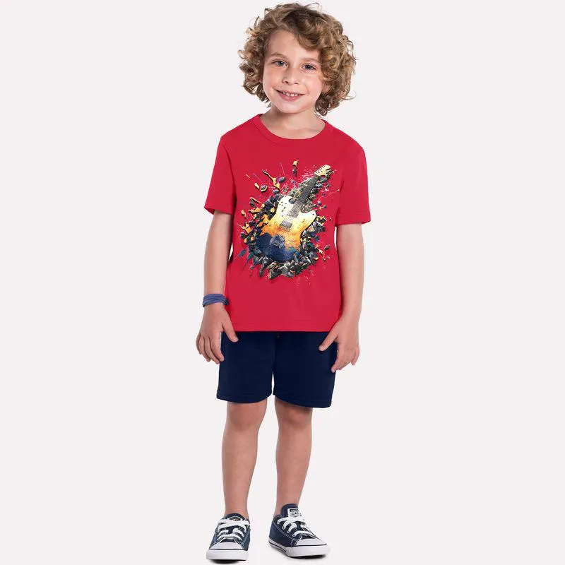 Conjunto Infantil Menino com Estampa de Guitarra Kyly