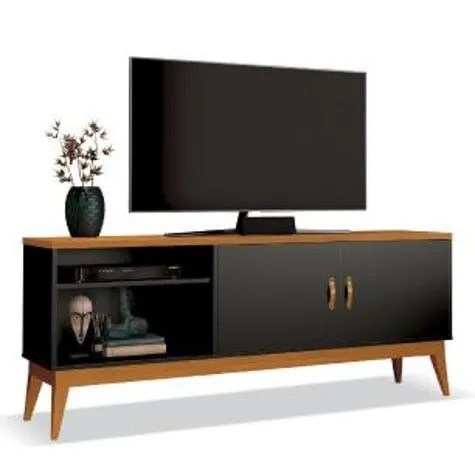 Rack Bancada Para Sala Tv até 60 Polegadas Star Cedro/Preto