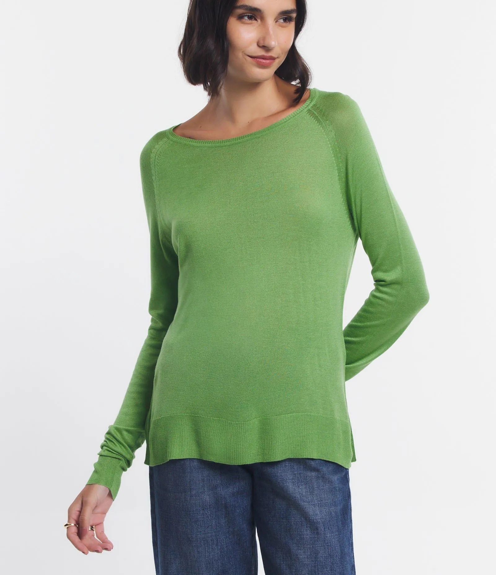 Suéter em Tricô com Gola Redonda Verde