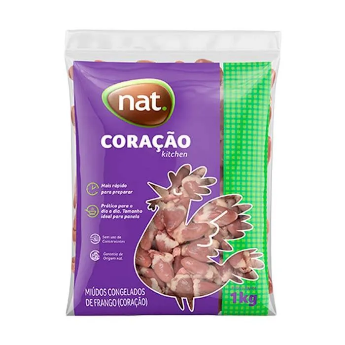 Coração De Frango Nat Congelado Pacote 1kg