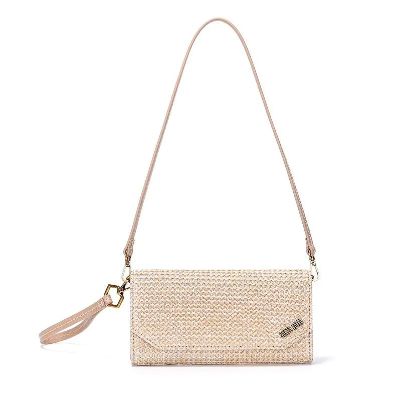 Bolsa Carteira Bege Tramada Alça Fina