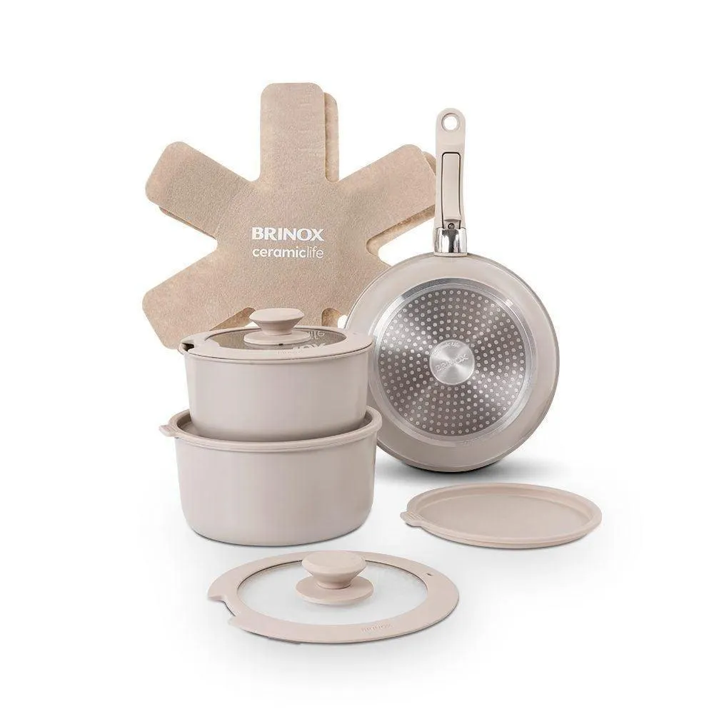 Jogo De Panelas Com Cabo Removível Fit 10 Peças Brinox - Areia