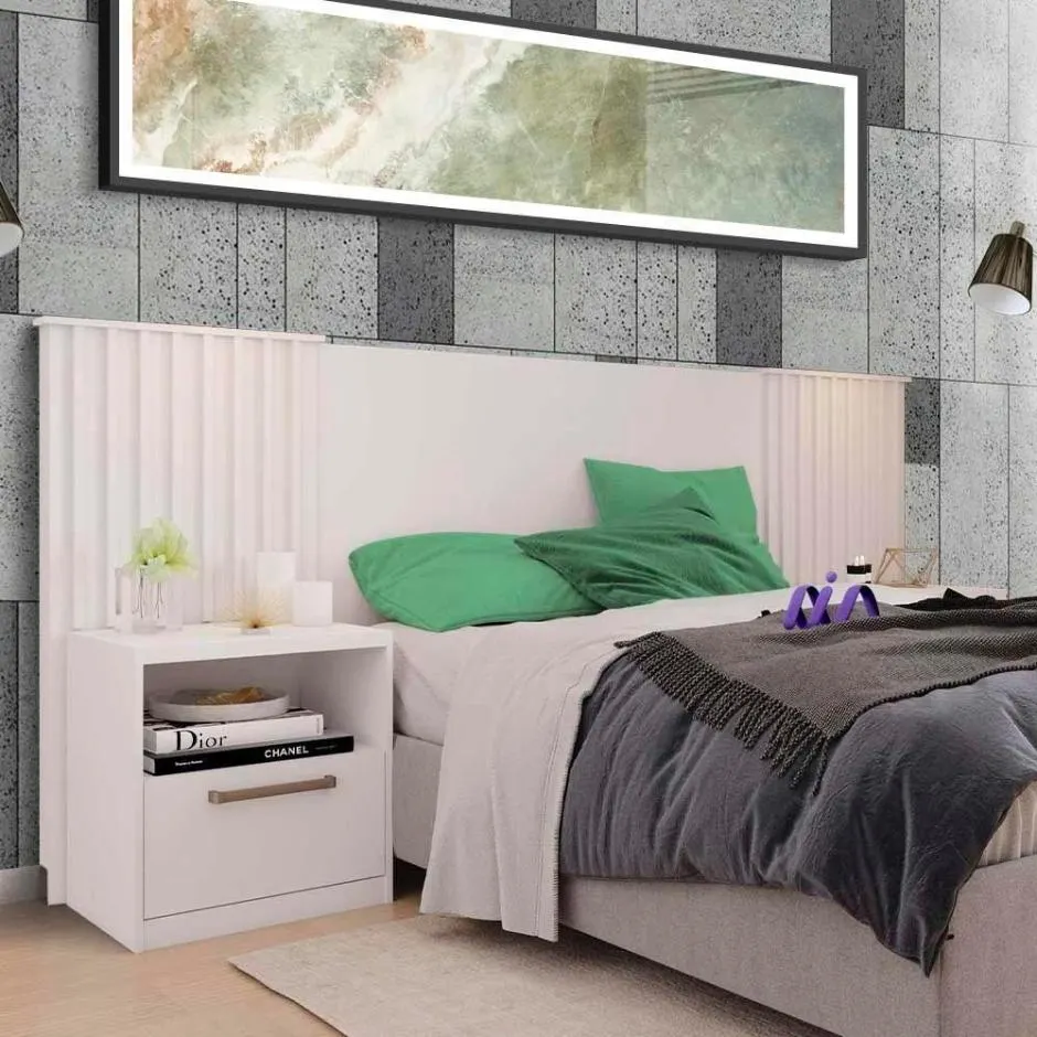 Cabeceira De Cama Box Casal Com Mesa De Cabeceira Branco