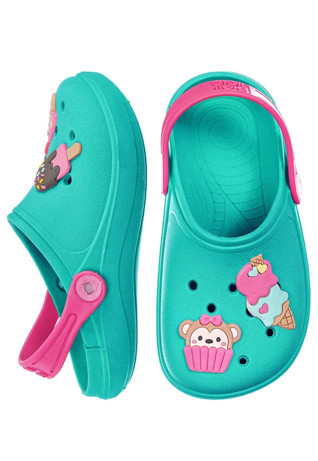 Babuche Infantil GiGiL Teen Chinelo Enfeite Cupcake Sorvete Verde