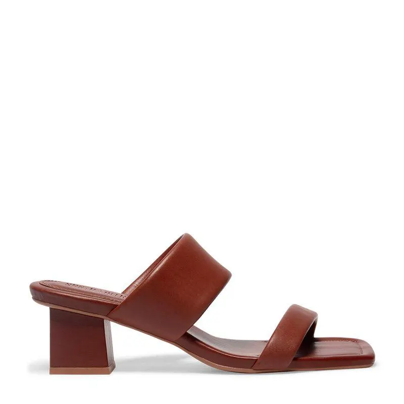 Sandália Mule Marrom Couro Salto Bloco Quadrado