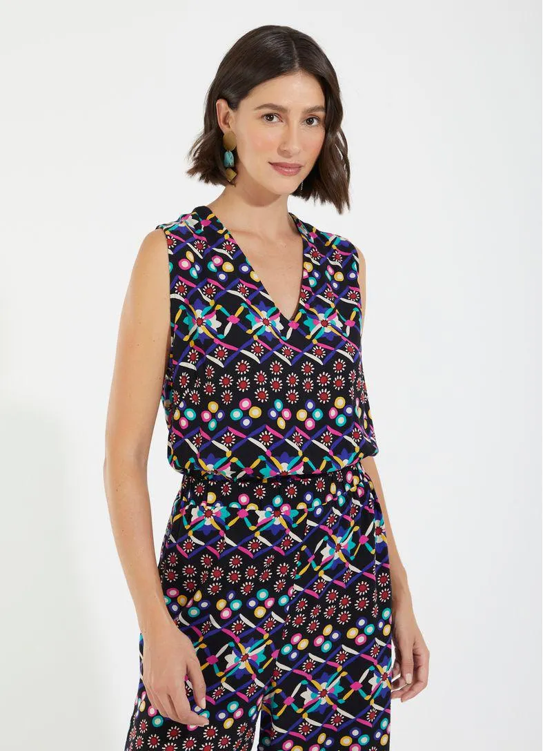 Macacão regata acinturado estampado indi