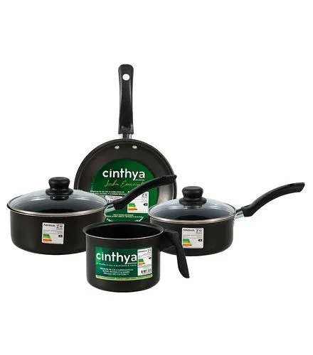 Jogo de Panelas Essencial Alumínio 4 Peças Preto Cinthya