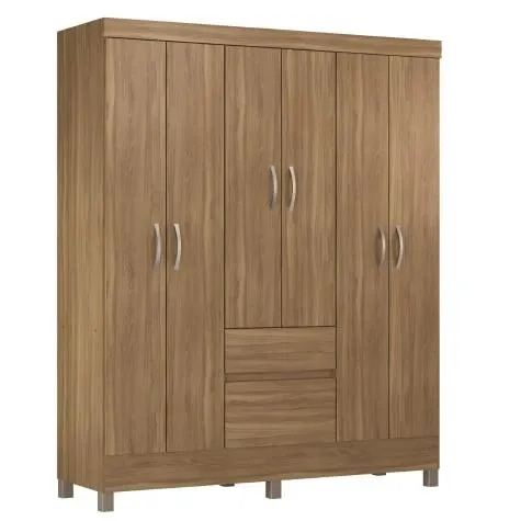 Guarda Roupas Casal 6 portas 2 Gavetas Flash Amêndoa Demobile