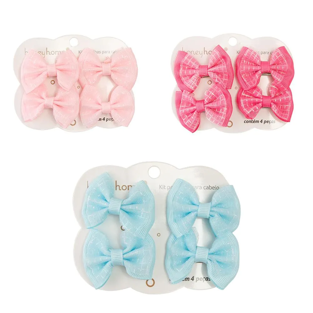 Kit 4 Presilhas de Cabelo Laço Plástico Ferro Sortido 3,2cm LM2814 - honeyhome