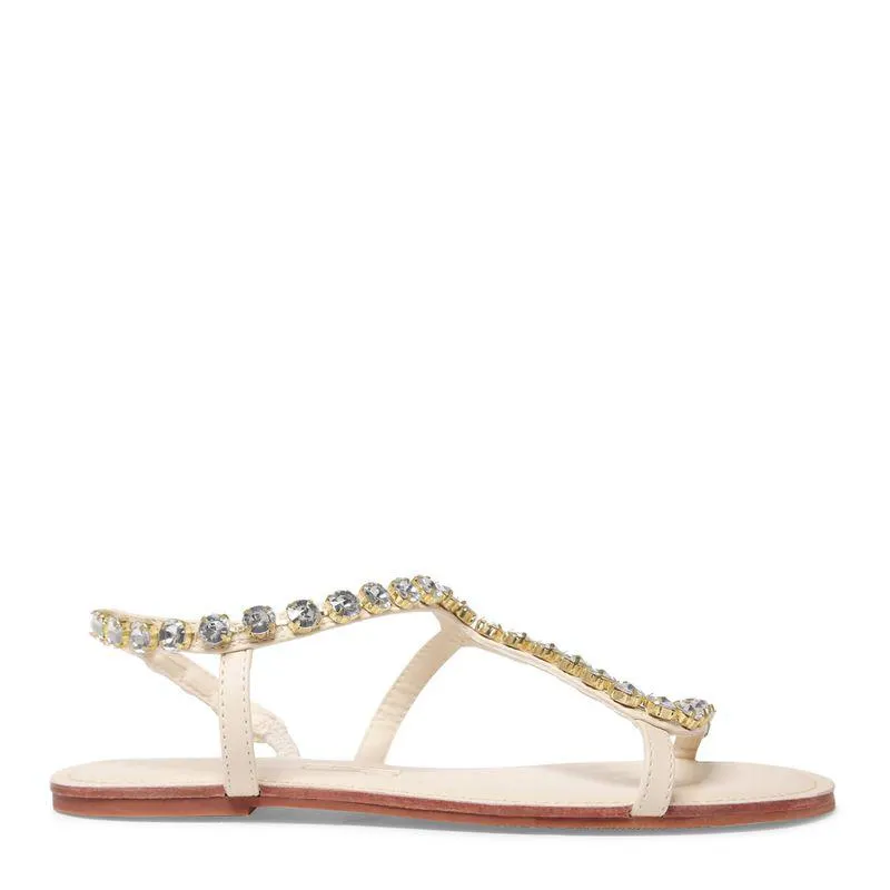 Rasteira Bege Flat Tiras Pedrarias