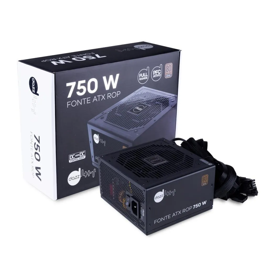 Fonte PC 750W ROP 80 Plus Bronze PFC Ativo, Bivolt automática, 63000003, MAXPRINT/DAZZ