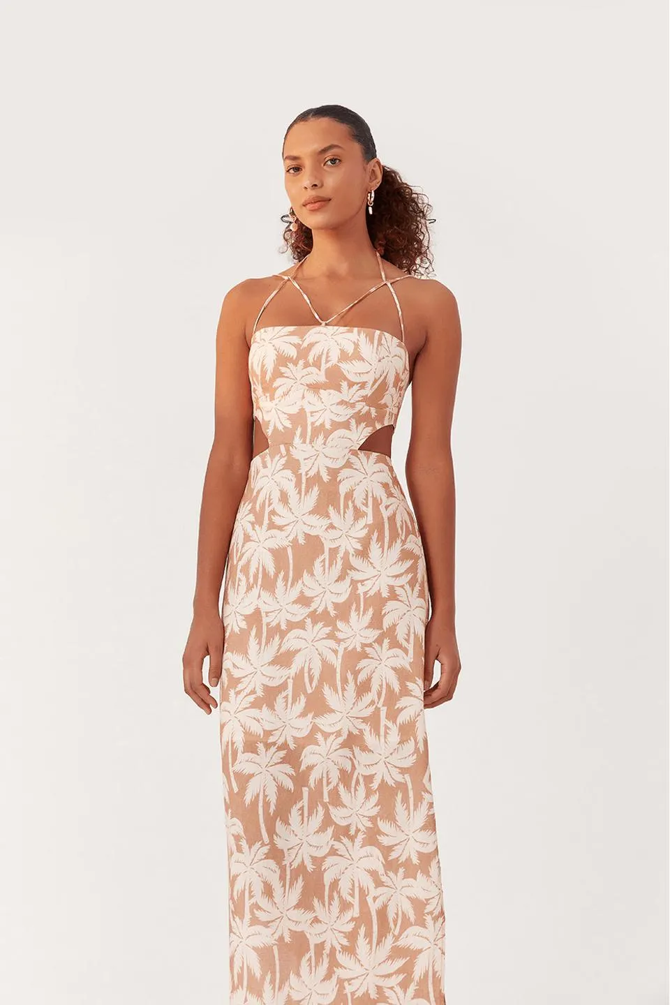 Vestido Longo Linho Estampa Coqueiral