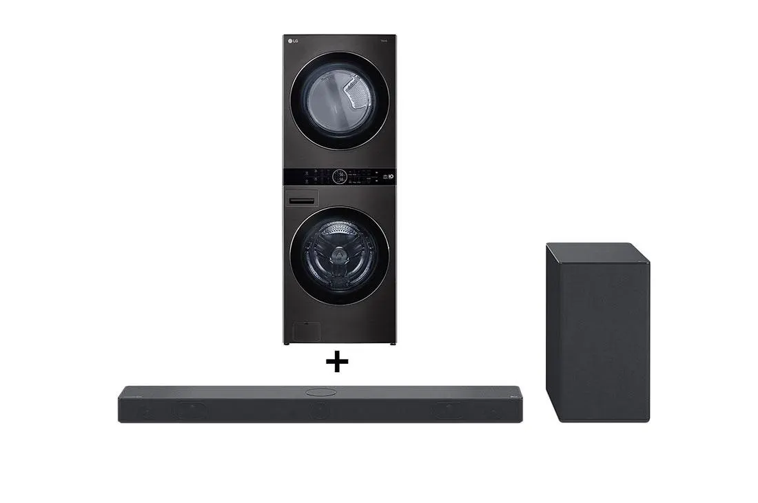 Lavadora e Secadora Elétrica Smart LG WashTower™ 17kg Aço Escovado Preto com Inteligência Artificial AIDD™ - WK17BS6A + Sound Bar LG SC9S 3.1.3 canais, COMBO PERFEITO COM TV OLED SERIE C, DOLBY ATMOS, DTS:X E IMAX