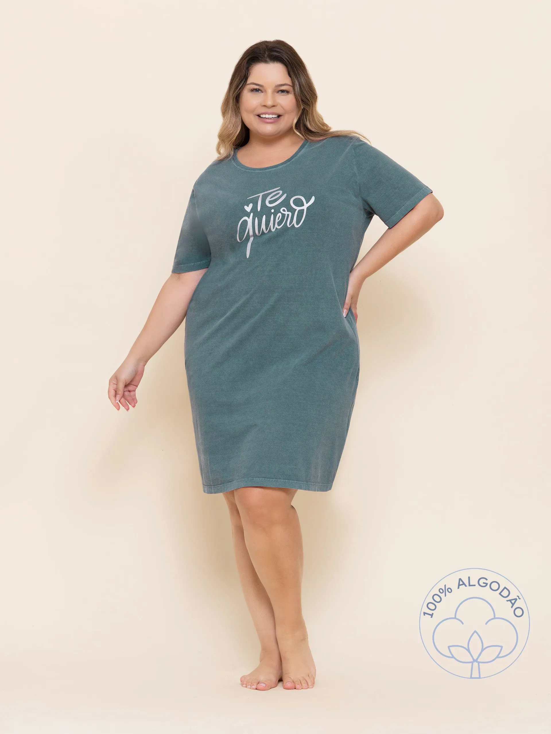 Camisola Plus Size Manga Curta Cozy