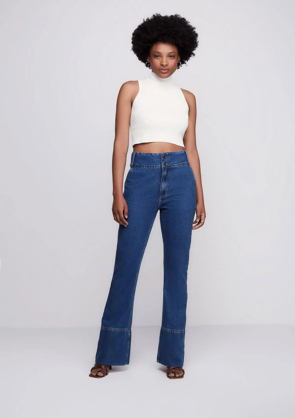 Calça Jeans Flare Cintura Super Alta E-co2 Denim - Azul