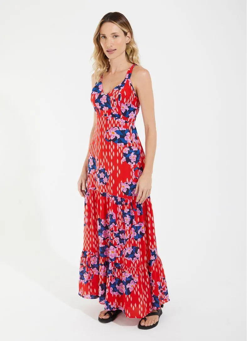 Vestido longo estampado bules