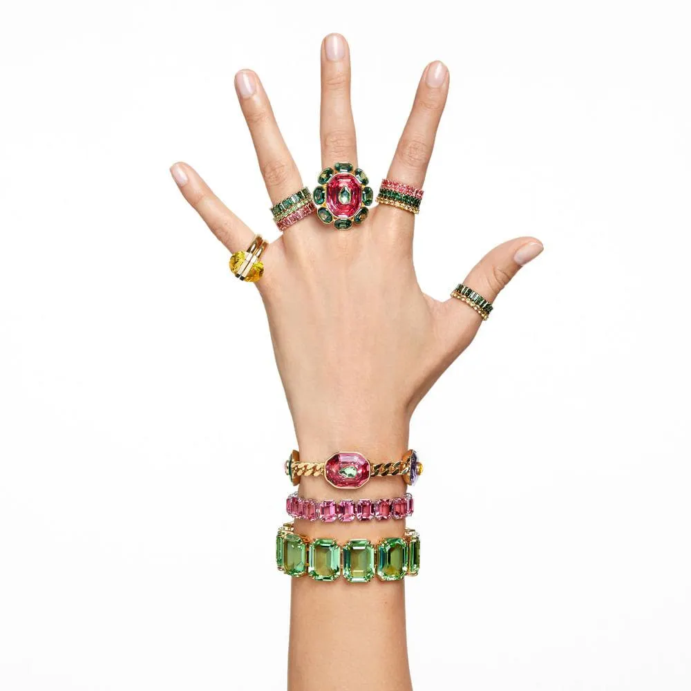 Anel Matrix, Lapidação Baguete, Verde, Lacado a dourado