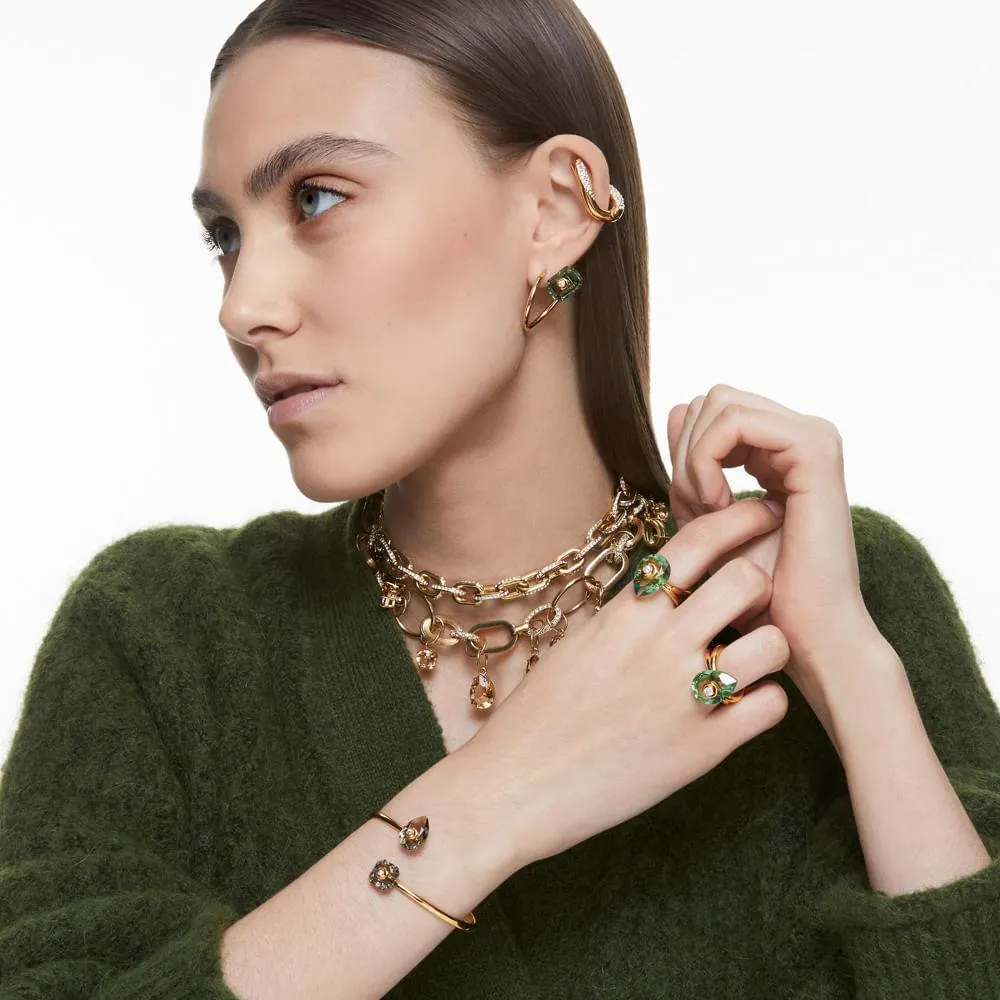 Anel Studiosa, Cristal de lapidação pera, Verde, Banho dourado