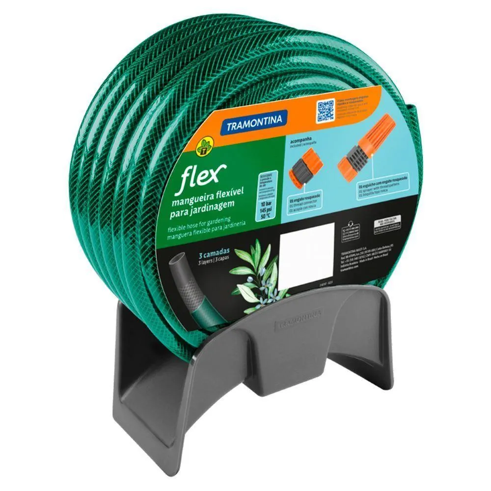 Mangueira 1/2" Flexível 25M Com Suporte Tramontina - Verde