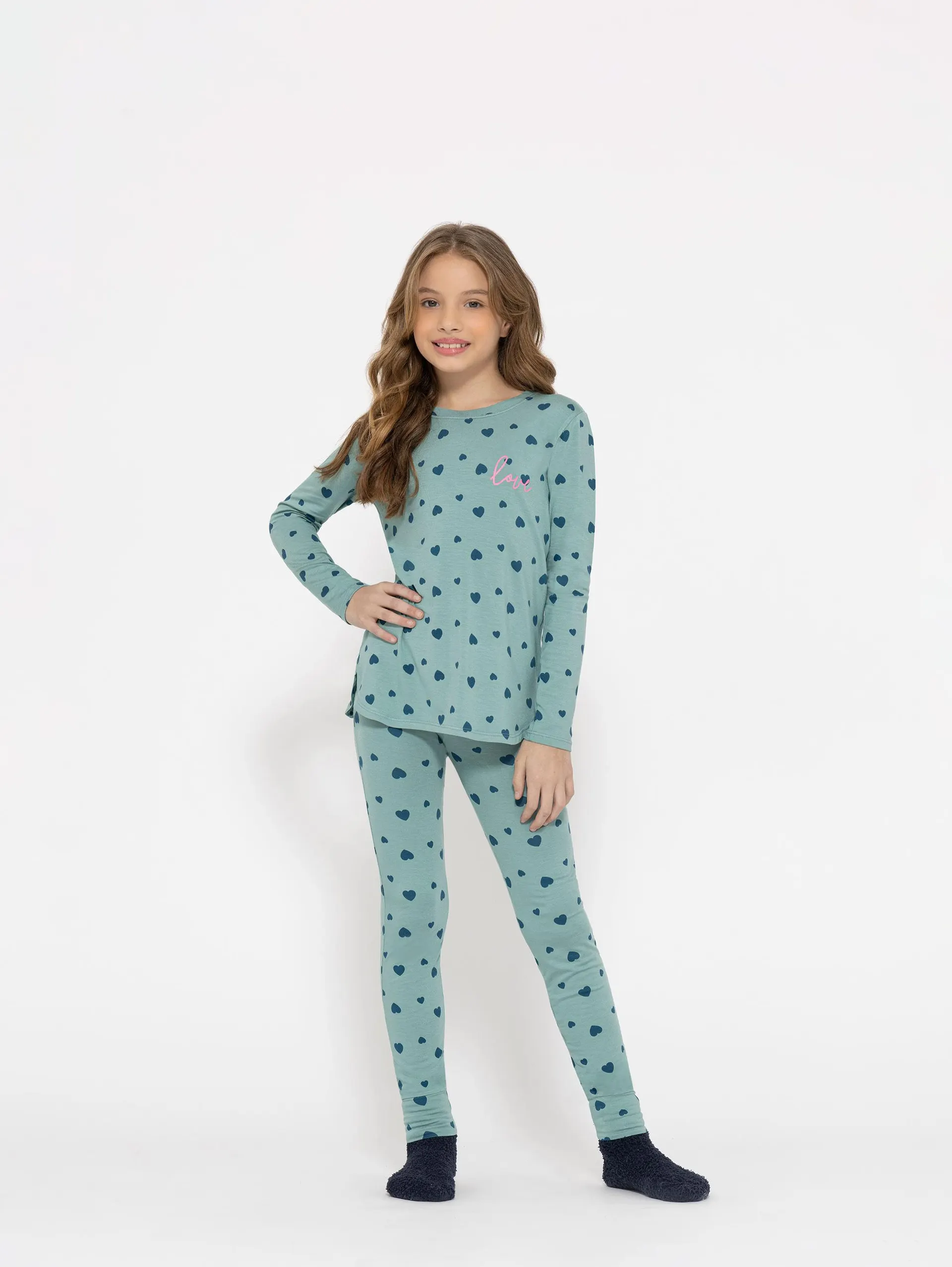 Pijama Infantil Feminino Manga Longa Love Heart