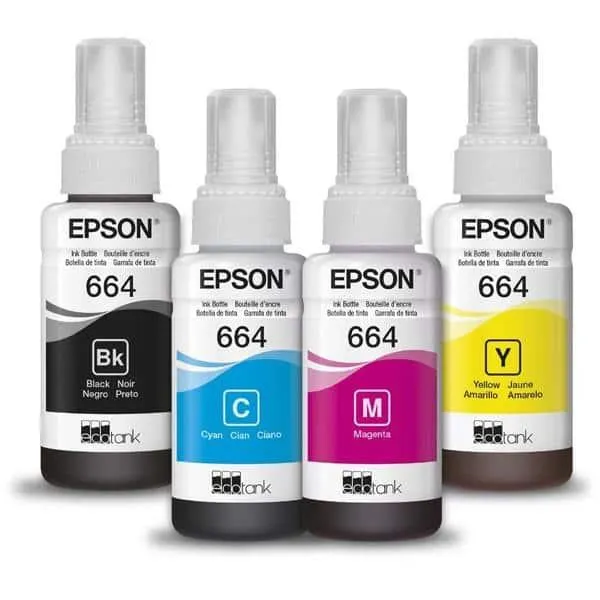 Kit com 4 Garrafas de Tinta Epson, Preto, Ciano, Magenta, Amarelo, T664520-4P, 1 UN