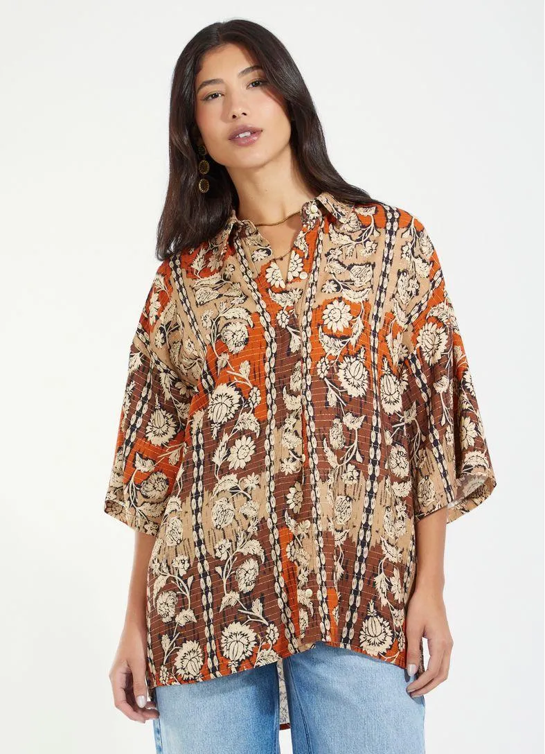 Camisa maxi estampada ornamental