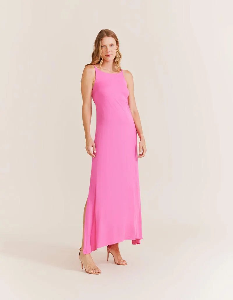 Vestido Longo Fendas Laterais - Rosa