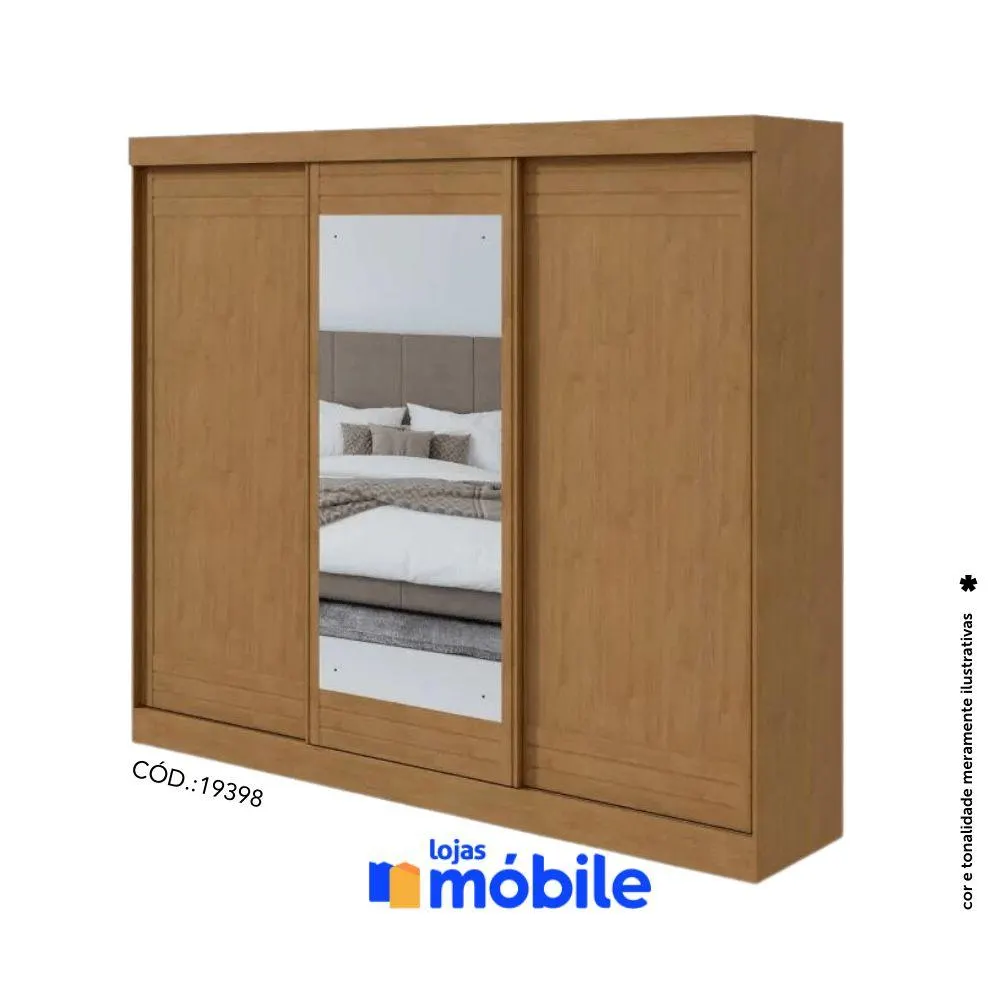 Guarda Roupas Casal 2,70m 3 Portas de Correr e Espelho (19398)