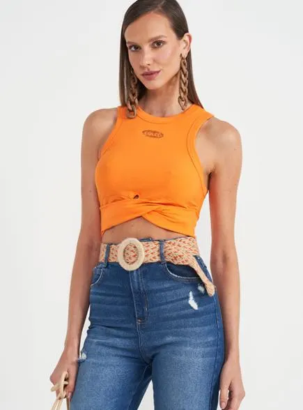 Blusa Canelada Com Detalhe Transpassado