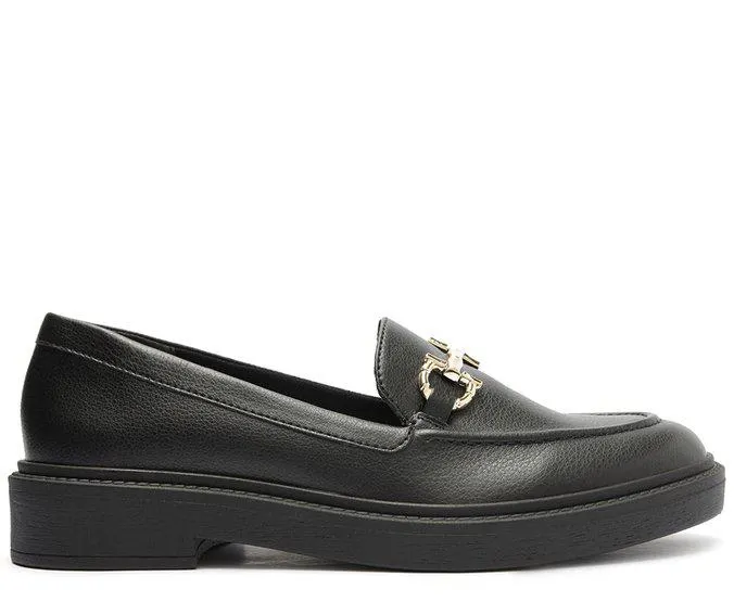 Mocassim Preto Sola Alta Bridão Dourado