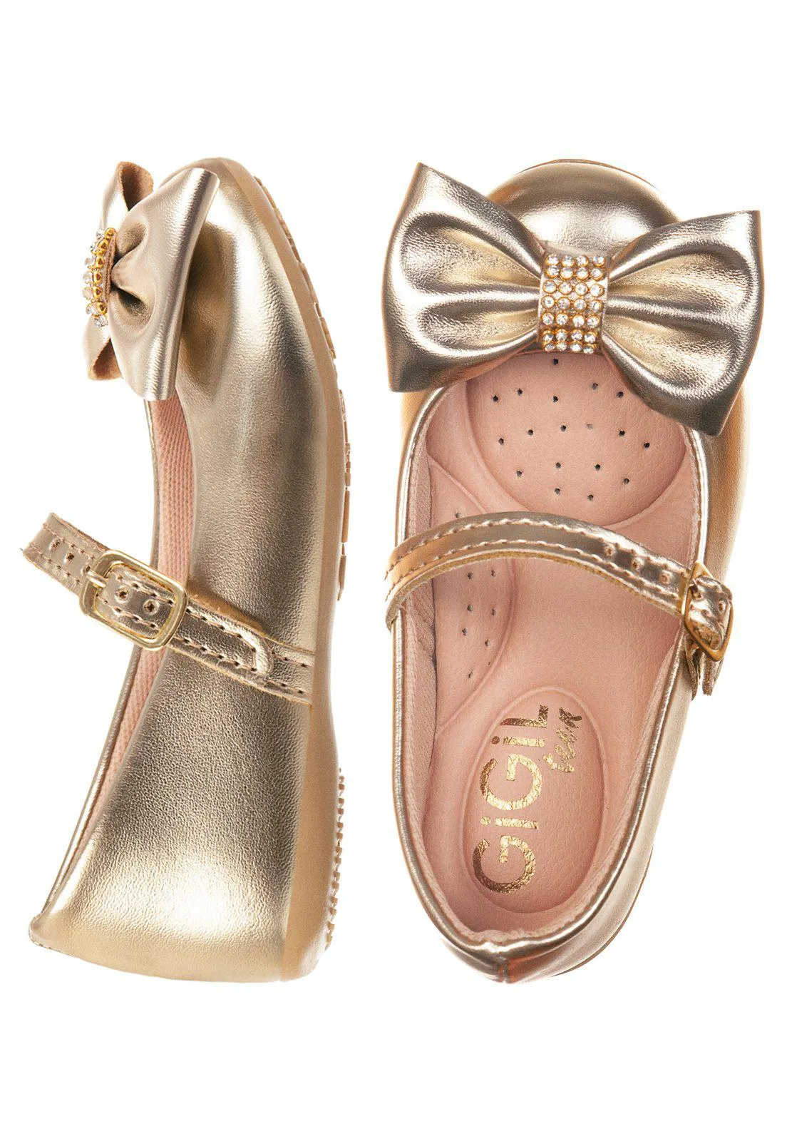 Sapatilha Infantil Bebe GiGiL Teen Laço Brilho Strass Boneca Ouro