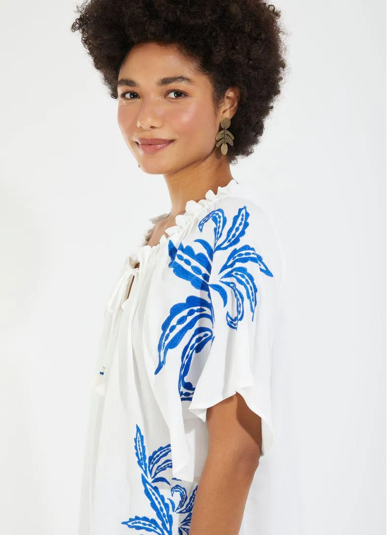 Bata crepe bordado folhagem off white