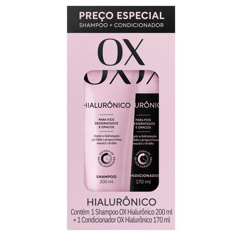 Shampoo 200ml e Condicionador OX 170ml Hialurônico