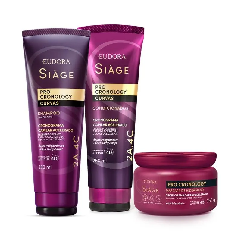 Combo Siàge Pro Cronology Curvas: Shampoo 250ml + Condicionador 250ml + Máscara de Hidratação 250g