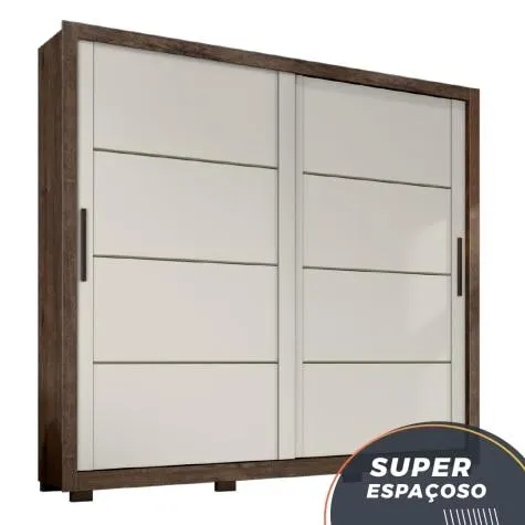 Guarda Roupas Casal 2 Portas de Correr 4 Gavetas Premier Zanzini Jacarandá / Off White