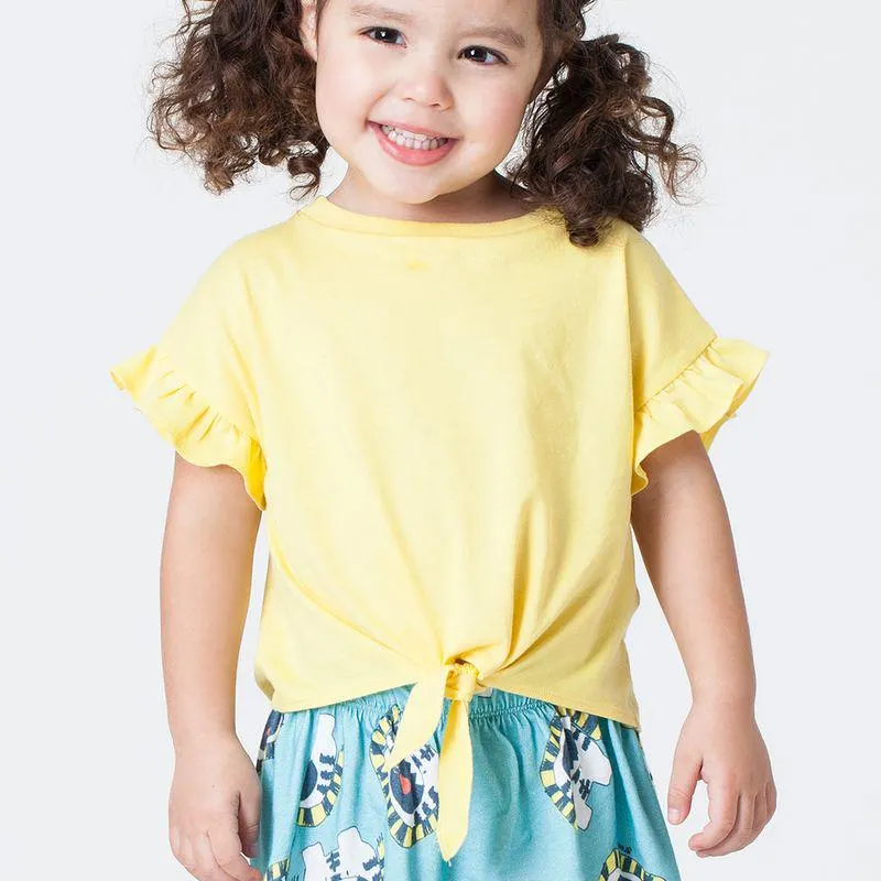 Conjunto Toddler Menina Tiger Cat Azul Blusa/Saia