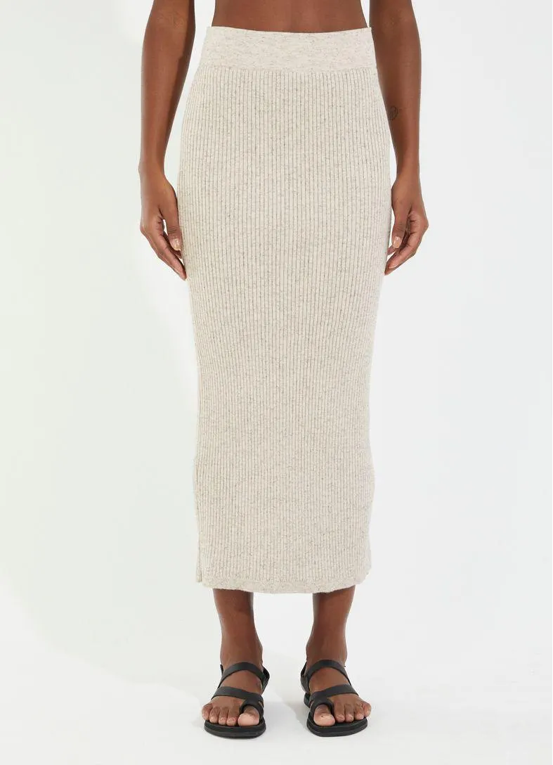 Saia midi tricô colab camila coutinho areia