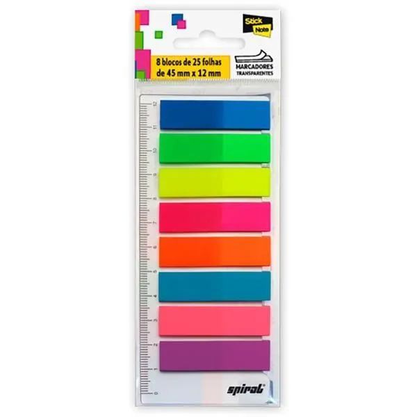 Marcador de página 45x12mm c/ 8 cores transparente Stick Note BT 200 UN