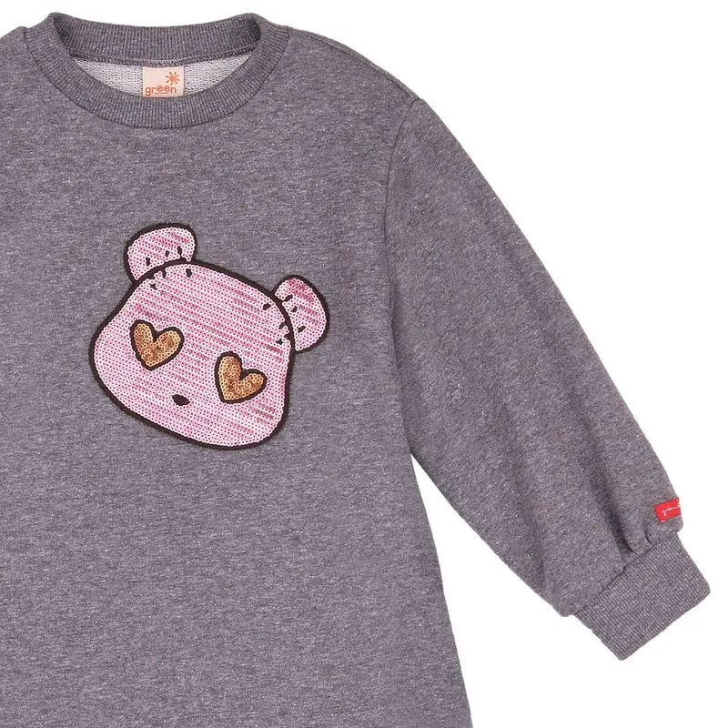 Vestido Infantil Sweet Bear Manga Longa Cinza
