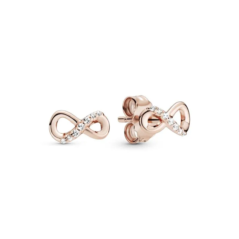 Aretes de botón infinito reluciente Recubrimiento en Oro Rosa de 14k