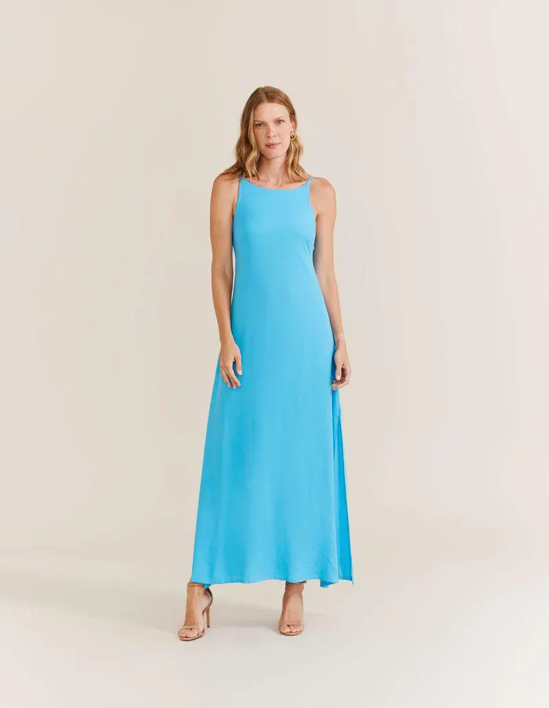 Vestido Longo Fendas Laterais - Azul Turquesa